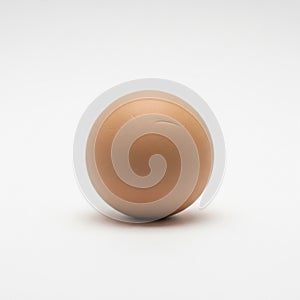 A smooth spherical object is centered against a plain white background