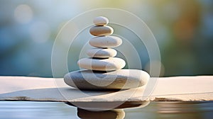 Smooth stones stacked in balance, tranquility and meditation. Zen background