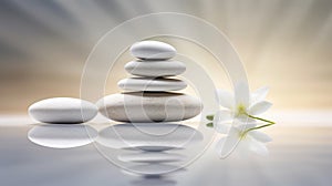 Smooth stones stacked in balance, tranquility and meditation. Zen background