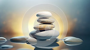 Smooth stones stacked in balance, tranquility and meditation. Zen background