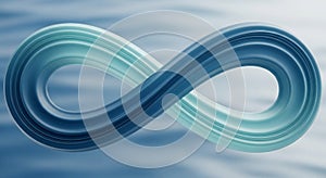 A smooth, stylized 3D infinity symbol with a gradient blue color scheme floats against