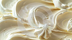 Smooth texture of rich, creamy whipped cream in a close-up view. Perfect for food textures and dessert concepts photo