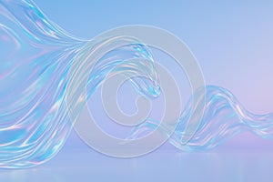 Abstract Fluid Shape with Iridescent Surface on Gradient Background