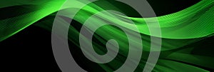 Smooth wave, big data techno background with glowing lines, hi-tech concept, abstract green color banner
