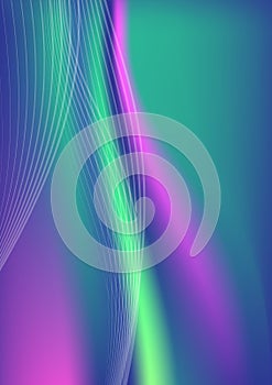 Smooth wave lines on blue neon color light background