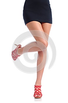 Smooth woman legs with high heels hair removal concept