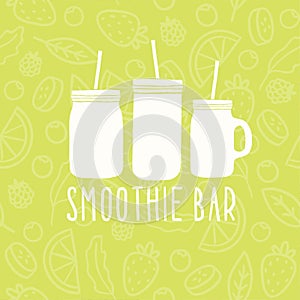 Smoothie bar logo. 3 different mason jars