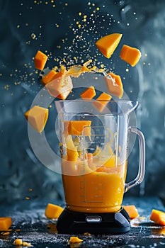 Smoothie in Blender Falling Fruits and in Mixer