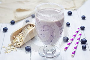 Smoothie with blueberry, banana, oats, almond milk and yogurt