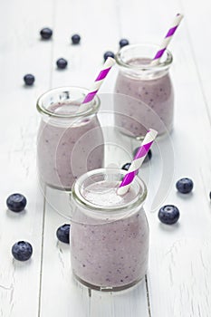 Smoothie with blueberry, banana, oats, almond milk and yogurt