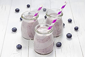 Smoothie with blueberry, banana, oats, almond milk and yogurt