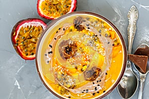 Smoothie bowl with mango and passion fruit