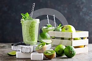 Smoothie with fresh green apple, kiwi and lime. Summer vitamin refreshing beverag