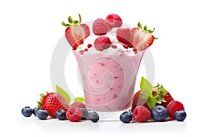 Smoothie fruits yogurt isolated on white background