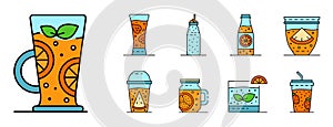 Smoothie icon set line color vector