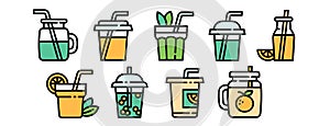 Smoothie icons set, outline style