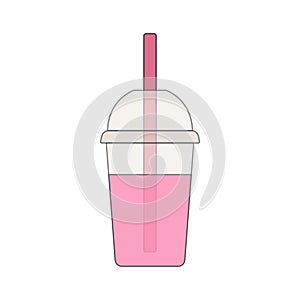 Smoothie or lemonade in a plastic cup with a straw.