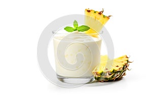 Smoothie pineapple yogurt isolated on white background