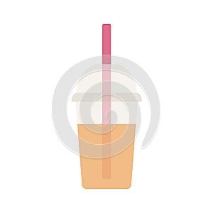 Smoothie in a plastic Cup with a straw. A soft drink.