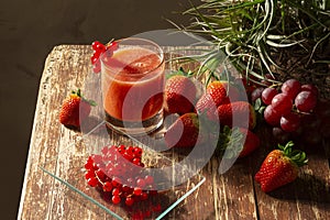 Smoothie with red fruits, special drink for dad on father`s day