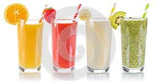 Smoothie smoothies fruit juice collection drink drinks fruits glass isolated on white