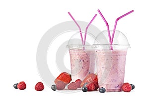 Smoothie on white and fruit - Stock Image