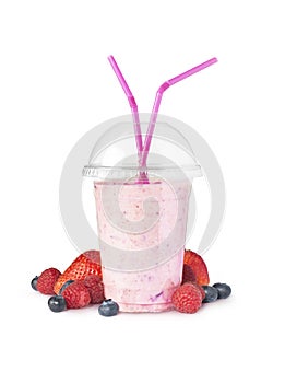 Smoothie on white and fruit - Stock Image