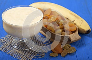 Smoothies from dried fruits of apricot, raisins and banana with