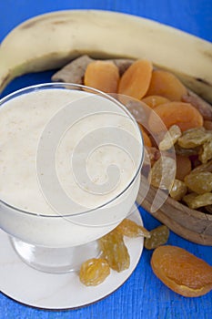 Smoothies from dried fruits of apricot, raisins and banana with