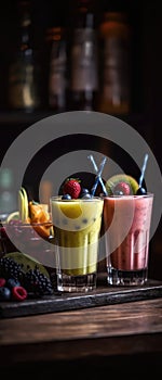 Smoothies Fruit Vegetable Or A Combination Of Both On Stone Rustic Pub Mobile Wallpeper Postcard. Generative AI