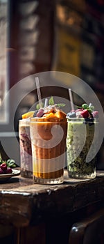 Smoothies On Stone Rustic Pub Mobile Wallpeper Postcard. Generative AI