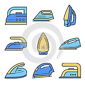 Smoothing-iron icons set line color vector