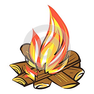 Smore campfire icon, cartoon style