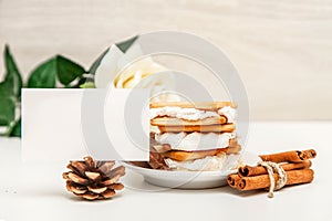 Smore - cookies, chocolate and marshmallows - traditional dessert - card mock up