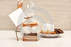 Smore - cookies, chocolate and marshmallows - traditional dessert - square favor tag mockup