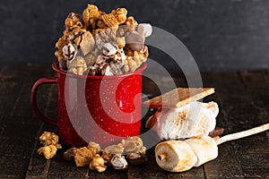 Smore Flavored Popcorn in a Camping Mug
