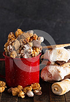 Smore Flavored Popcorn in a Camping Mug