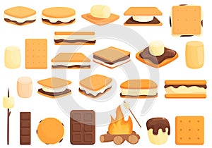 Smore icons set cartoon vector. American bakery