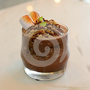 Smores hot chocolate with roasted marshmallo and graham cracker