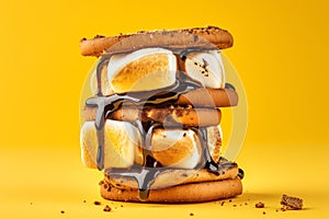 Smores tasty fast food street food for take away on yellow background