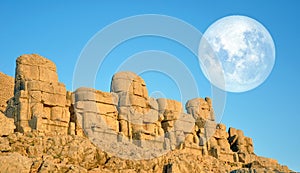 SMount Nemrut the head in front of the statues. The UNESCO World Heritage Site at Mount Nemrut where King Antiochus of Commagene i photo