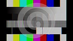 SMPTE color bars with Glitch effect. Signal TV Test. SMPTE color stripe technical problems and swipe picture.