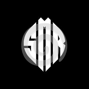 SMR circle letter logo design with circle and ellipse shape. SMR ellipse letters with typographic style. The three initials form a photo