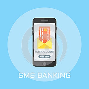 Sms banking flat design style vector illustration