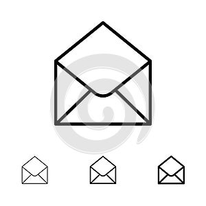 Sms, Email, Mail, Message Bold and thin black line icon set
