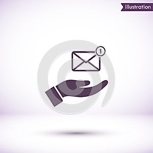 SMS in the hand icon , lorem ipsum Flat design