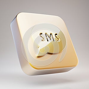 SMS icon. Golden SMS symbol on matte gold plate
