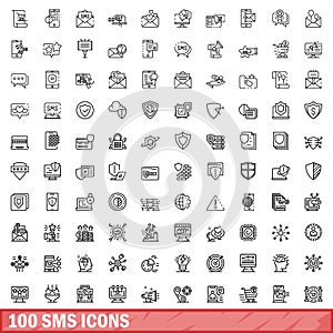 100 sms icons set, outline style