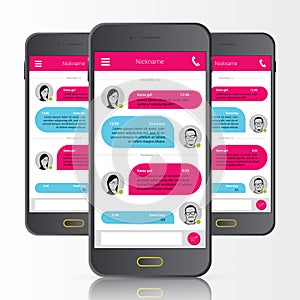 Sms messenger. Speech bubbles. Phone chat interface. Vector