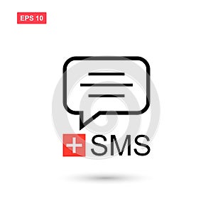 Sms symbol vector icon with plus and text isolated